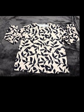 Black Leaf Print Long Sleeve Top - Neutral Base